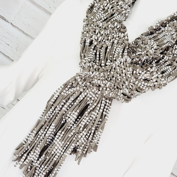 Statement One-of-a-kind Handcrafted Fringe Jersey Knit Scarf! NWOT! - Picture 7 of 12